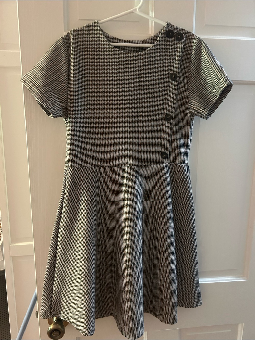 Zara Girls Brown, Black and Grey Houndstooth Short Sleeve Dress with buttons